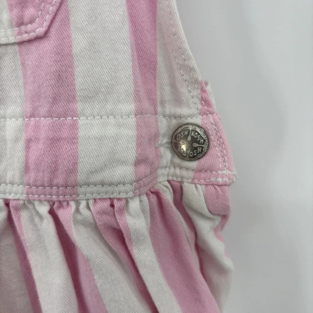 OshKosh B'gosh Overall Dress Kids 5T Pink White Striped Denim Hickory Preppy